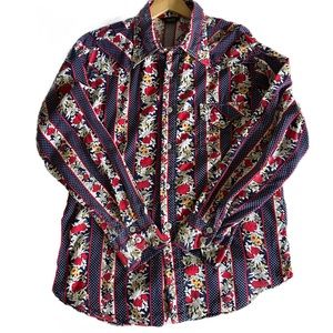 Vintage 1970’s Towncraft Designer JCPenney Floral Striped Button Down Shirt XL
